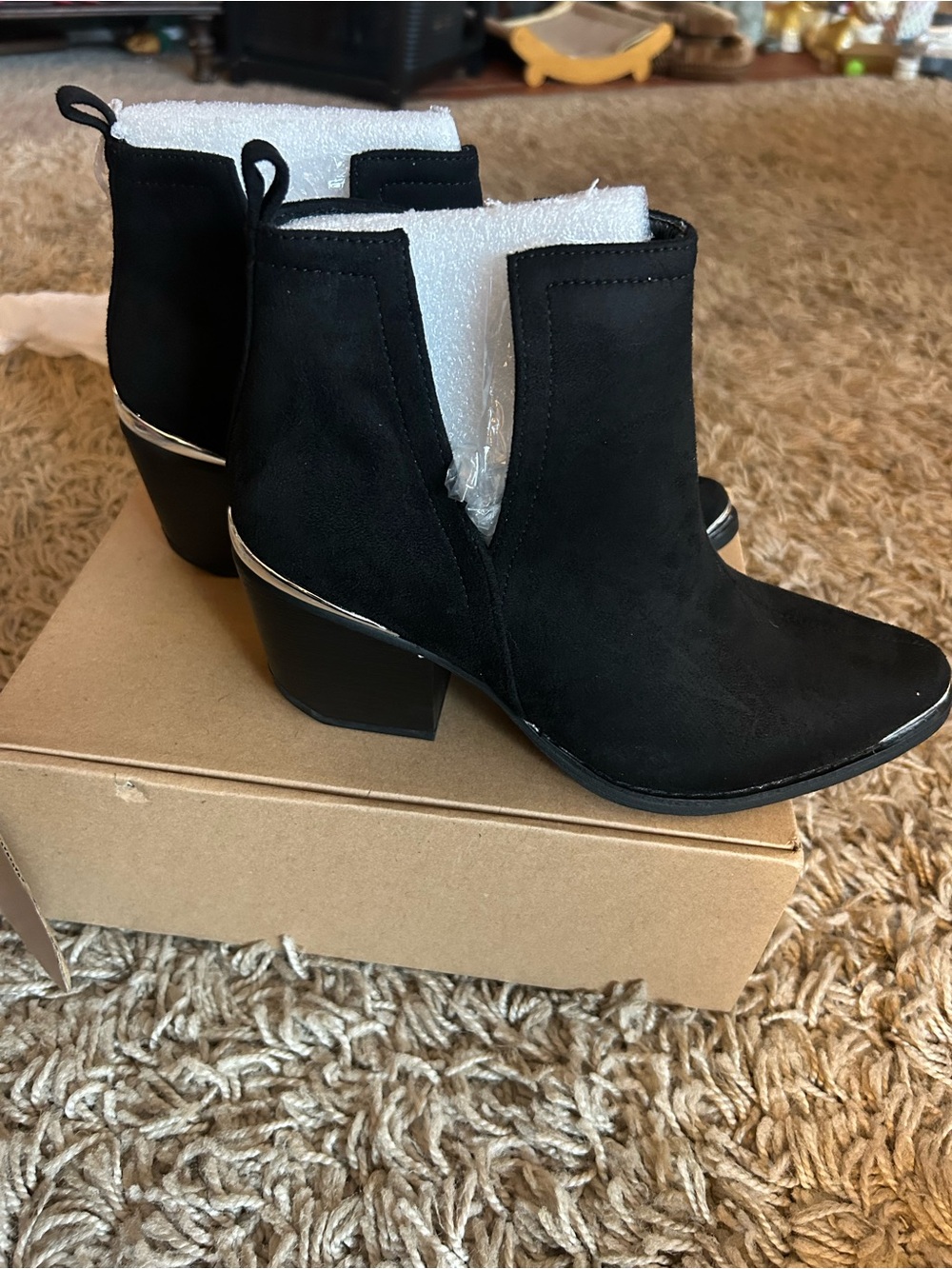 VISSLA Black Ankle Booties with Silver Heel Accent